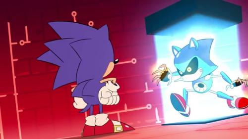 Sonic laughing at metal sonic